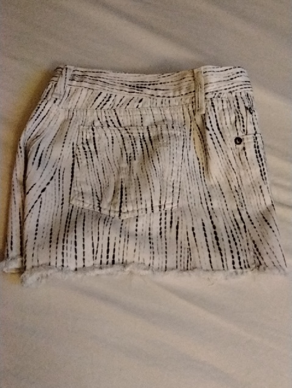 rag & bone White Denim Short with Black Linear Print